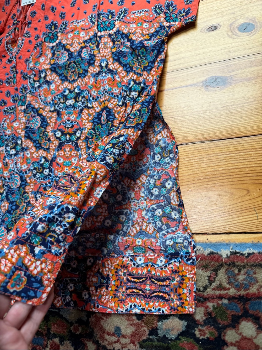 Red Carter Coral & Navy Floral Boho Printed Tie Mini Dress, Tunic, or Cover up - Picture 4 of 5